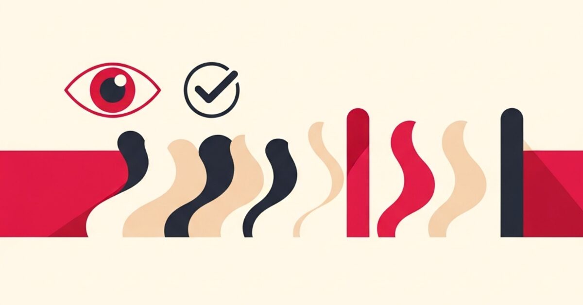 Illustration: a human eye and checkmark reviewing AI output